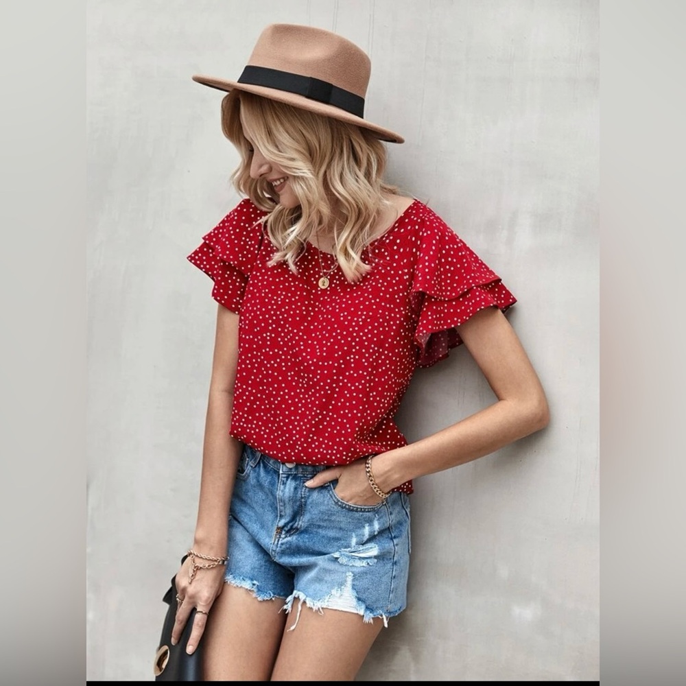SHEIN polka dot butterfly sleeve Blouse size small